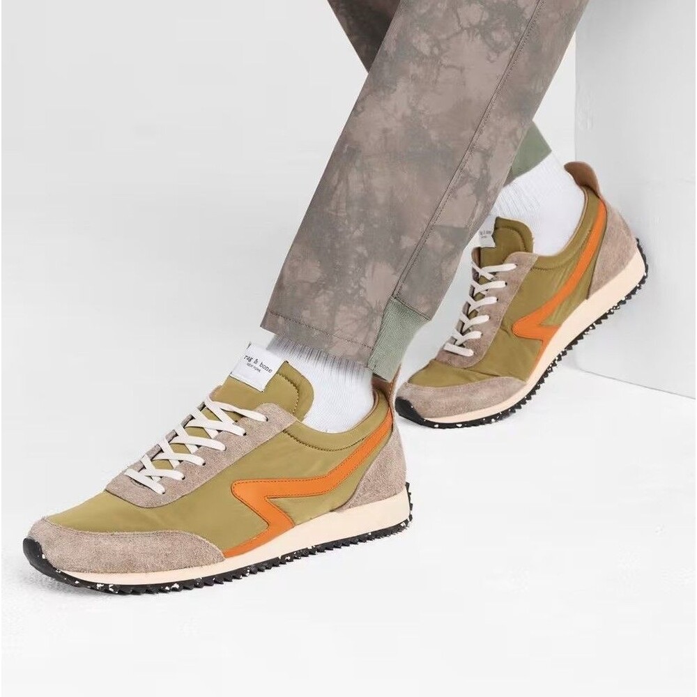 rag & bone Olive Green and Orange Retro Runner Sneakers